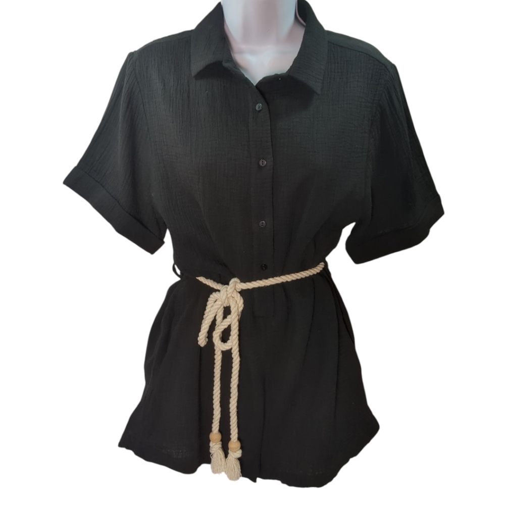 The Handloom LA Mia Romper Black Cotton with Rope Belt SZ S/M - Picture 5 of 10